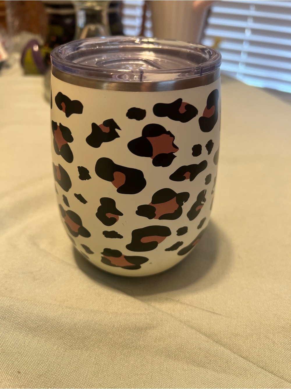 Insulated White Leopard Print Wine Tumbler with Pink & Black Accents